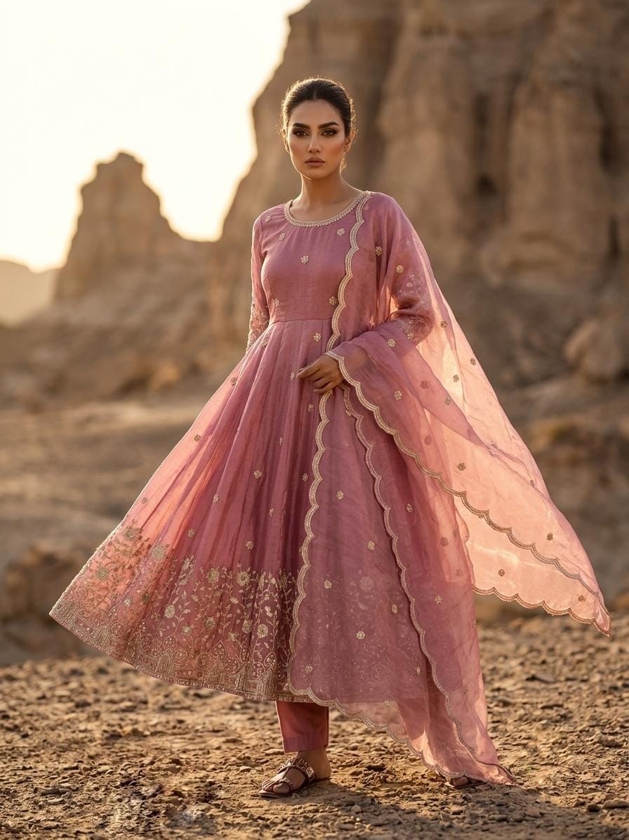 Fendy Silk Embroidered Sequin Straight Salwar Set